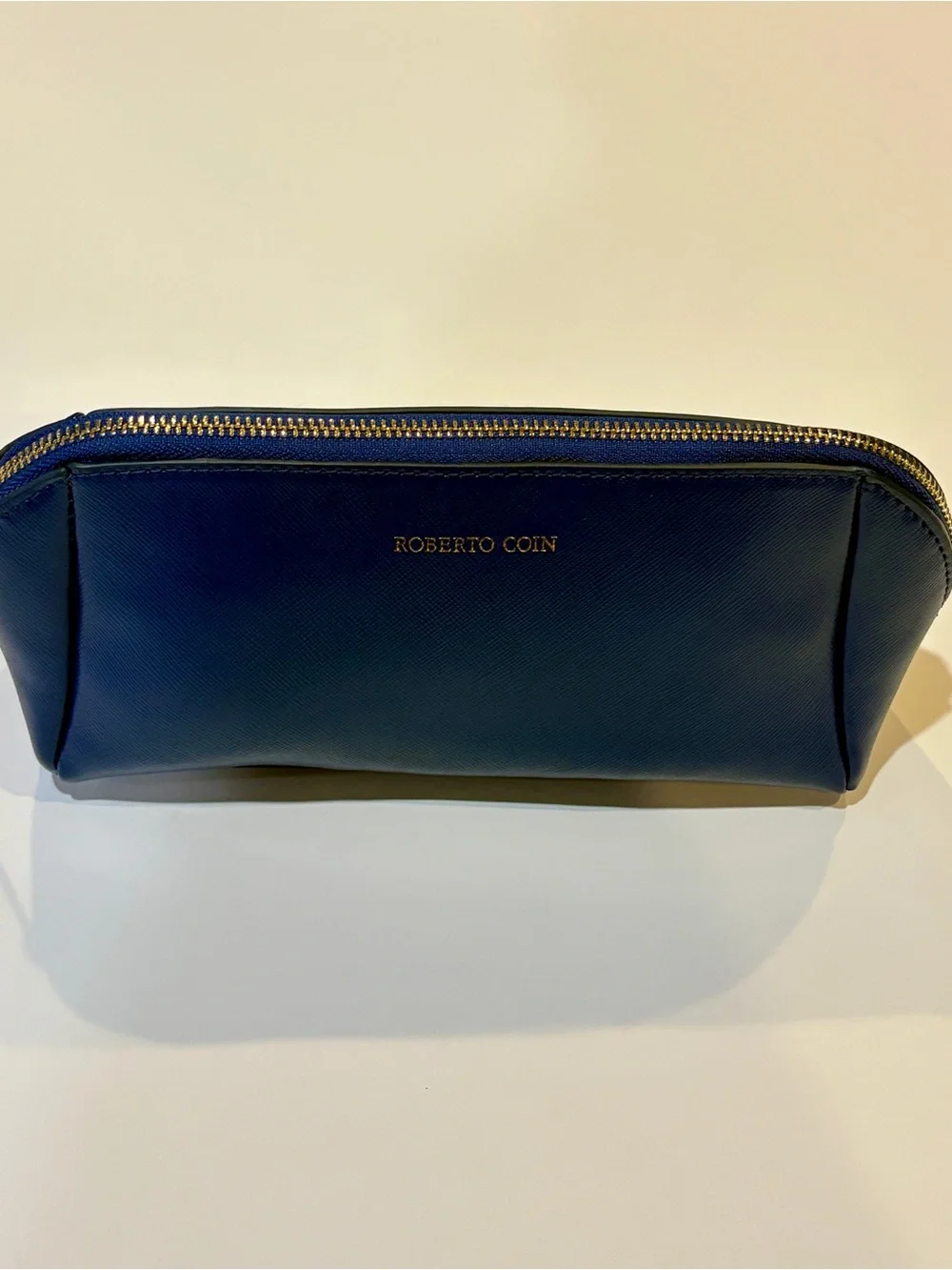 Roberto Coin Blue Saffiano Leather Cosmetic Makeup Travel Pouch Zip Case